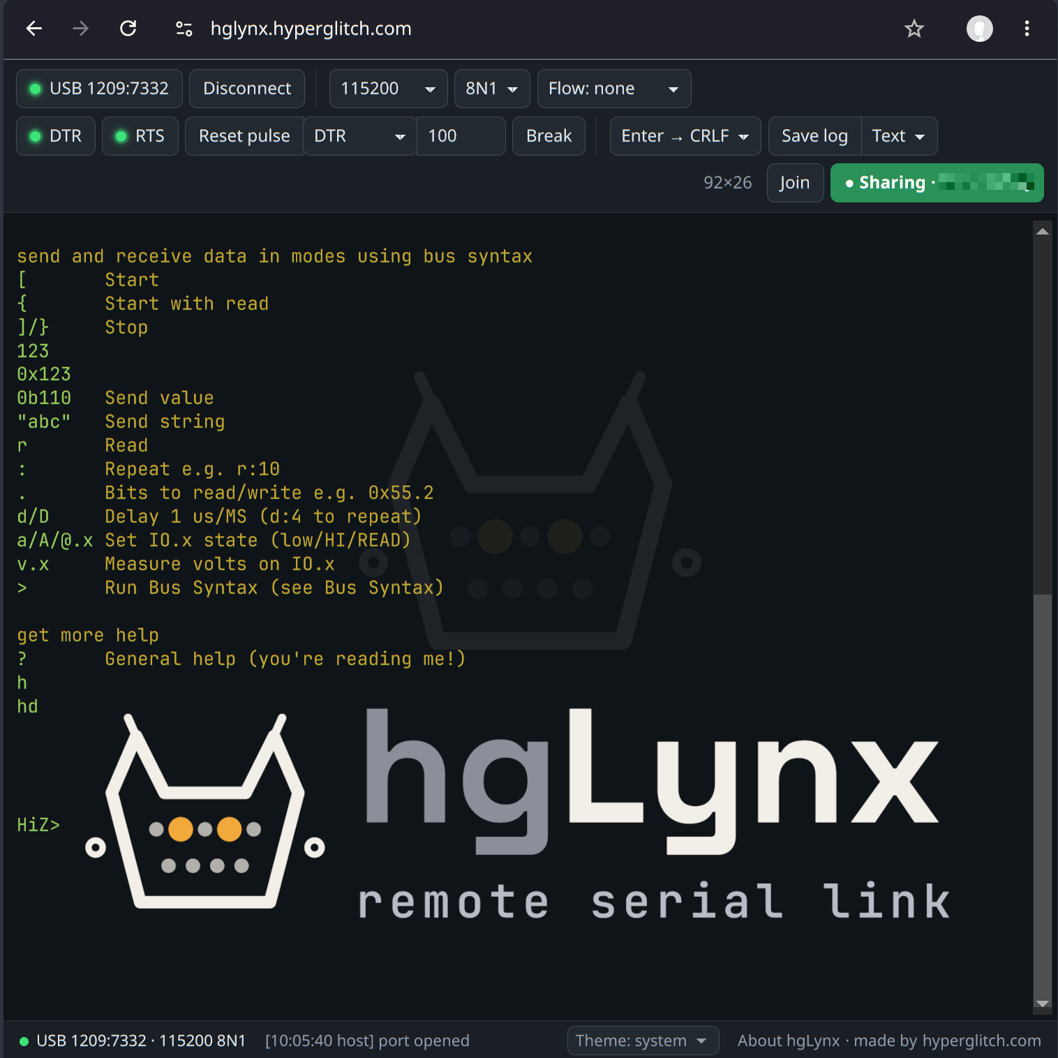 hgLynx: remote serial link